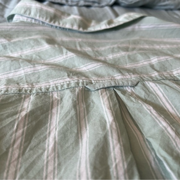 Old Navy Boyfriend Shirt, Sage and White Stripe - Picture 6 of 8
